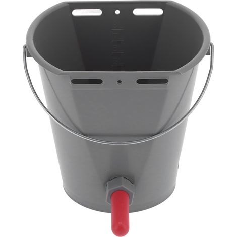 Seau à aliments de 8 litres avec 2 tétines, récipient à lait, accessoire pour bétail, gris, pour veaux (1/5)