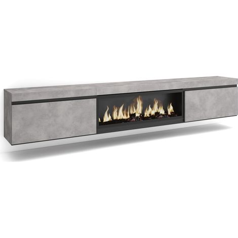 Meuble TV Banc Télé Grand Espace de Rangement 267x45x35 cm TV Grand Format Cheminée électrique XXL Suspendu Mural Style Moderne Ciment (1/5)