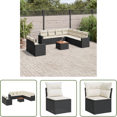 The Living Store 10-tlg. Garten-Sofagarnitur mit Kissen Schwarz Poly Rattan - Gartenmöbel Set - Esszimmergarnitur Outdoor - Lounge Möbel - Rattan Gartenset - Balkonmöbel (1/5)