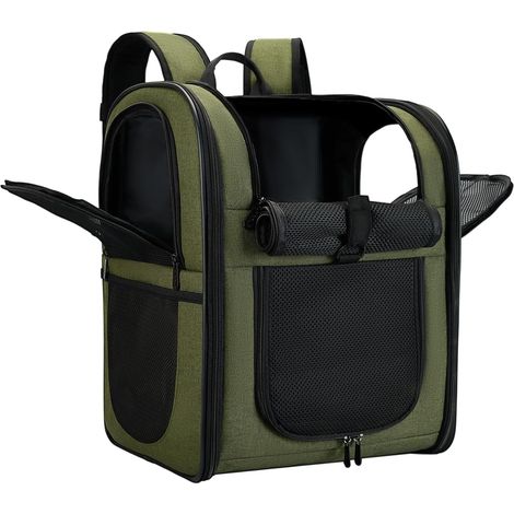 1 Sac à dos pour chien et chat, polyester respirant, fenêtre de vue, poches latérales, transport animaux 5-12 kg (1/5)