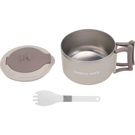 Ciotola per ramen adatta al microonde, in acciaio inox 316, con coperchio e manico pieghevole, ideale anche per insalate e riso, colore beige. (1/5)