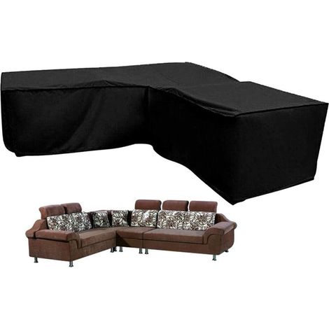 Housse de canapé d'angle en forme de L - housse de canapé d'angle en forme de L avec cordons de tension en bas, bâche 210D pour mobilier de jardin, housses de protection en forme de L pour mobilier de