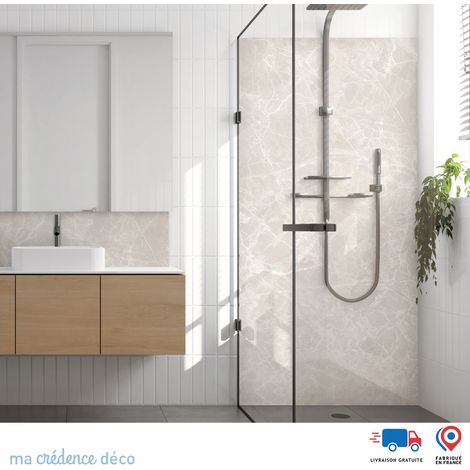 Panneau de douche : Marbre de Minorola - Couleur Blanc perle - Alu composite - 90 - 245 (1/3)