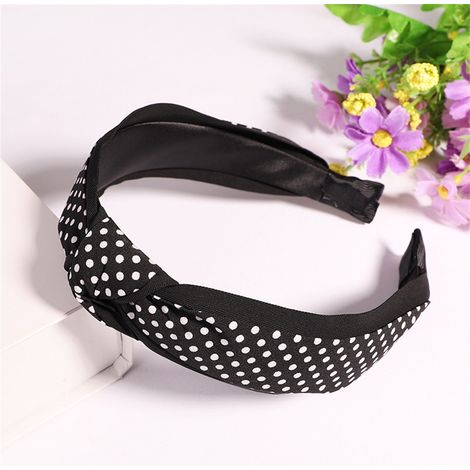 Accessoire de coiffure pour femme : serre-tête rond à pois et nœud croisé en tissu (noir 399) (1/2)