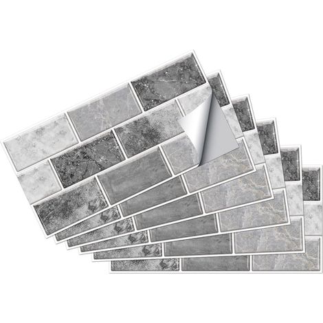 18 Stück rechteckige Fliesenaufkleber, wasserfeste selbstklebende Fliesenaufkleber, PVC-DIY-Fliesenaufkleber für Zuhause, Badezimmer, Küche, 30 x 15 cm, hellgrau