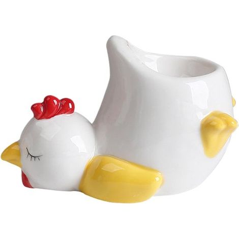 Juego de hueveras - Pollo y pato - Presentación para el desayuno - Cerámica con forma - 9,4 x 10,8 cm - Blanco (1/5)