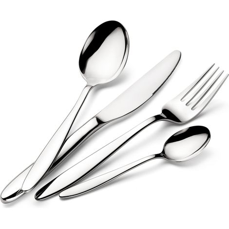 Lagostina Luisa, Set Servizio Posate monoblocco per 6 Persone, Acciaio Inox 18/10, 24 Pezzi (6x forchetta, coltello, cucchiaio, cucchiaino) (1/4)