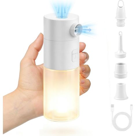 Pompe à air portable pour gonflables, pompe à air électrique rechargeable 2000 mAh avec 4 buses d'air et lumière de camping, 350 L/min, 3500 Pa, mini pompe à matelas gonflable pour matelas (1/5)