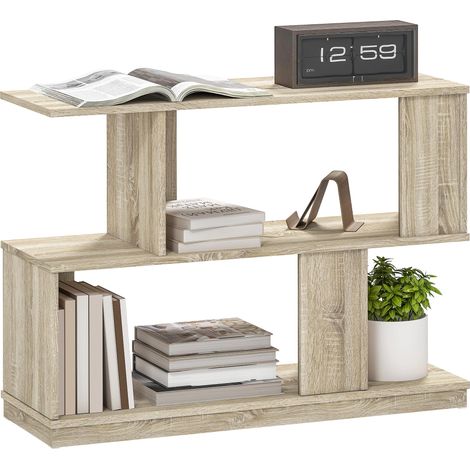 Table basse moderne en forme de S avec 3 étagères pour salon et séjour, 90 x 30 x 61 cm, bois en bois massif solide et élégant facile à assembler avec instructions incluses (1/5)