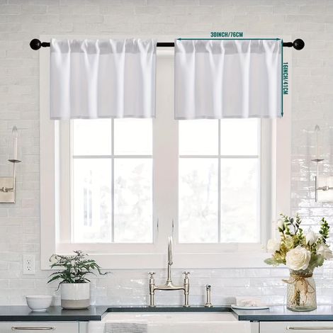 Cortinas opacas (3036 pulgadas), instalación con barra, aptas para dormitorios y baños (blancas, 1 pieza, barra no incluida). (1/5)