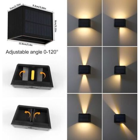 NALOOKAMIC Lot de 4 appliques murales solaires , lumière chaude 3000K , faisceau réglable vers le haut et vers le bas , angle de faisceau de 240° , lampes solaires étanches pour mur , jardin