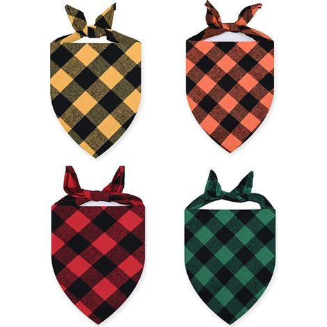 Lot de 4 bavoirs pour animaux, bavoirs à carreaux, bavoirs pour chiens et chats, grands foulards triangulaires et couvre-cou pour chiens (1/3)