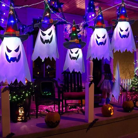 Halloween-Dekorationen: Geister-Hexenhut, 5-teiliges Halloween-Geister-Hangi-Set