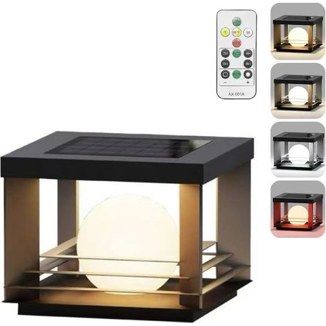 Lampe sur poteau étanche à énergie solaire - 4 couleurs de lumière, lampe de cour LED, lampe sur poteau de clôture carrée, IP65, avec télécommande. (1/5)
