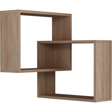 Etagère murale 2 niches 68x68x60 cm en décor chêne (1/3)