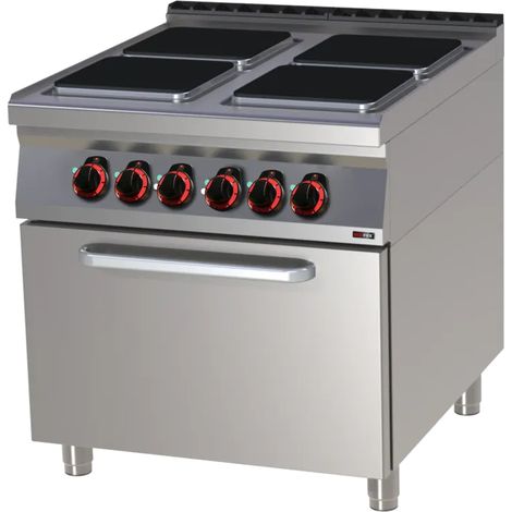 Fourneau électrique avec four électrique statique GN 2/1 - 4x feu REDFOX - SPQT 90/80 21 E - REDFOX
