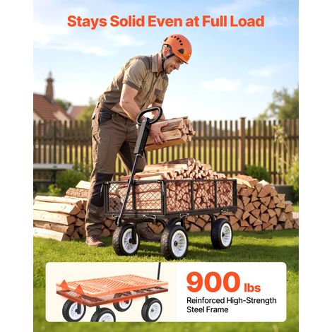 Chariot de Jardin en Acier Max. 408,2 kg Chariot de Transport de Jardin pour Bois Terre Débris, Côtés Amovibles, Pneus PU Increvabl… (1/5)