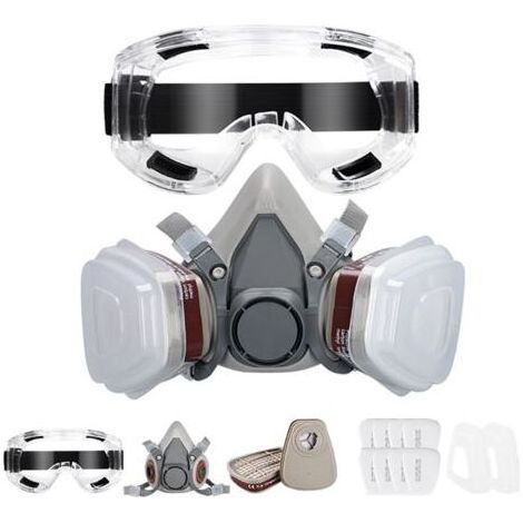 Masque de protection respiratoire réutilisable avec filtres et lunette anti-poussière anti-gaz pour peinture, poussières, particules, polissage, ponçage, soudage, bricolage et protection au travail (1/5)