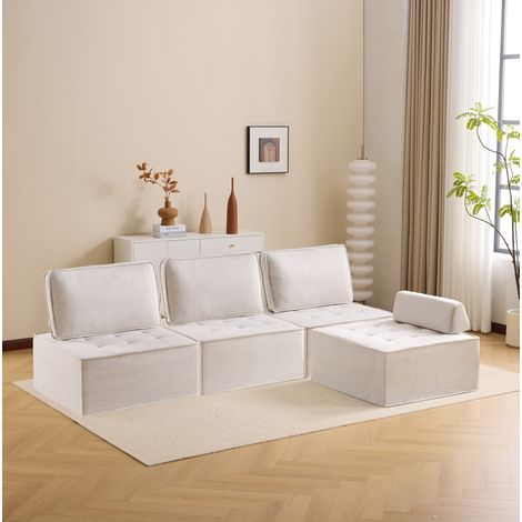 Sofá modular individual de lino beige OKWISH (1/5)