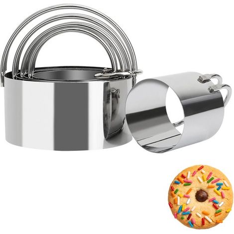 Set di 5 formine per biscotti, formine in acciaio inox, tagliapasta con bordo ondulato, con manico per cuocere biscotti e torte. (1/5)