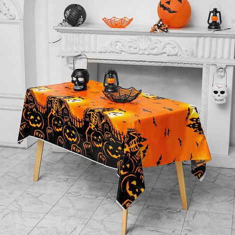 Lot de 2 nappes décoratives pour Halloween, motif citrouille et squelette. (1/5)