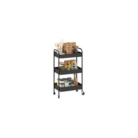 Servierwagen aus Stahl mit Stauraum, fahrbar, 3 perforierte Ablagen, 45 x 30,6 x 79 cm, schwarz