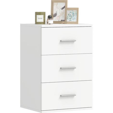 Table de Chevet 3 Tiroirs AoSenYunZhou Meuble de Nuit Rangement Chambre en MDF Blanc (1/5)