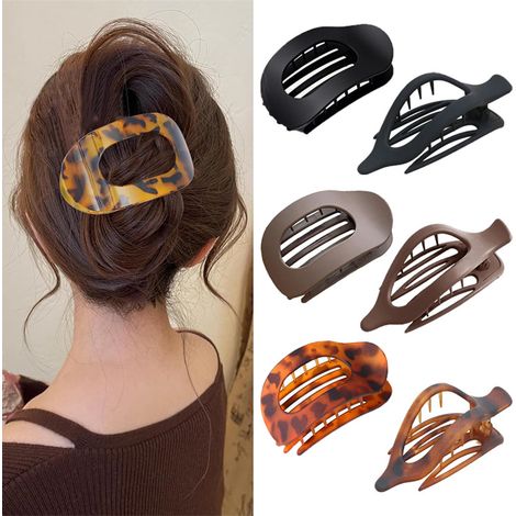 Set di sei pezzi con pinza ellittica e pinza ellittica con beccuccio sputacchiera - Pinza piatta per capelli da donna, pinza piatta francese, adatta a capelli spessi e sottili (1/3)