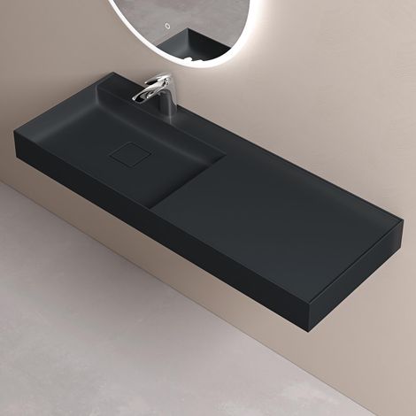 doporro Lavabo da Appoggio Rettangolare Lavabo Bagno Sospeso incl. Set di Scarico e Foro per Rubinetto Lavandino Bagno in Resina Minerale 120x46x12cm Antracite Opaco Colossum630