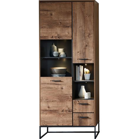 Industrial Vitrine in Haveleiche Cognac mit graphit MINNEAPOLIS-55 inkl. LED-Unterbaubeleuchtung, B/H/T ca: 79/196/38 cm (1/5)