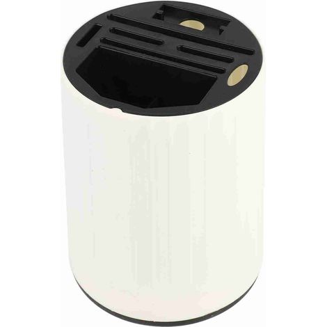 Support cylindrique pour couteaux de cuisine, rotation à 360°, bloc de rangement multi-emplacements pour couteaux, baguettes, cuillères et fourchettes (blanc). (1/5)