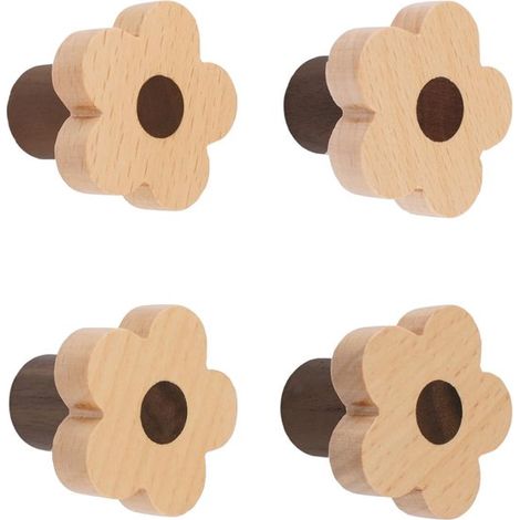 Poignées en bois en forme de fleur - lot de 4 - bois de hêtre naturel (1/5)