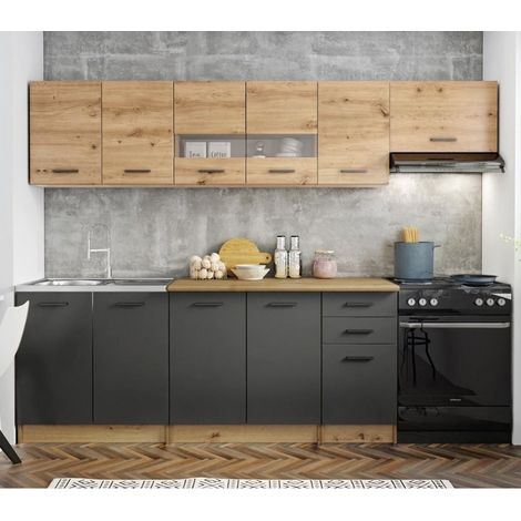 Cuisine complète 260cm avec décor gris et chêne Filly (1/3)