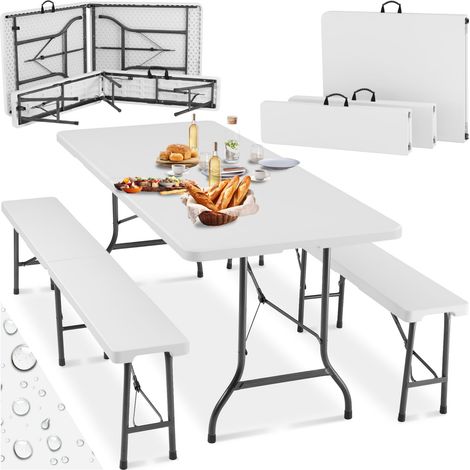Tectake – Table de camping pliable 180x74x72 cm – 2 bancs pliables 180x25x43 cm – Plastique HDPE et acier peint – Capacité 150 kg (1/5)