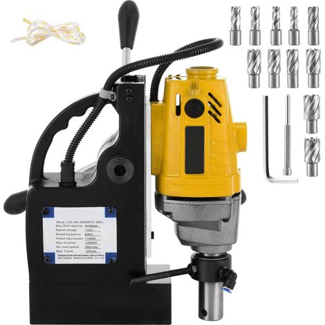 Perceuse magnétique électrique MD40 38,1 mm avec kit de 11 fraises HSS, précise, compacte, force magnétique 1100W, interrupteur réversible. (1/5)