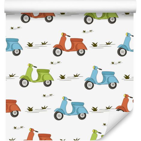 Papel pintado de scooters retro a color para salón y dormitorio, 50x1000 cm. (1/5)