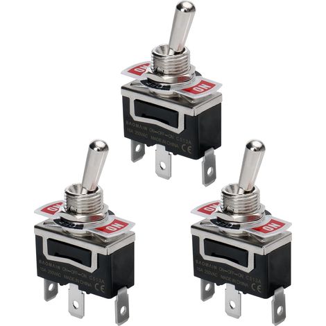 Interrupteur à bascule 3 pièces, type de commutateur SPDT 3 broches 15v / 250V AC, trou de montage 12mm, borne d'étiquette 1 / 4 "pour appareils ménagers, équipements industriels, projets électronique (1/4)