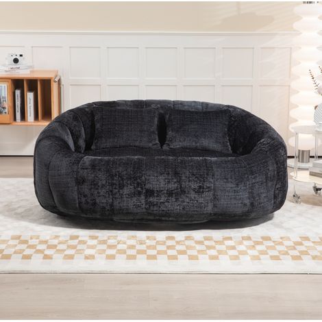 Divano pouf nero in ciniglia con memory foam, senza montaggio (1/5)