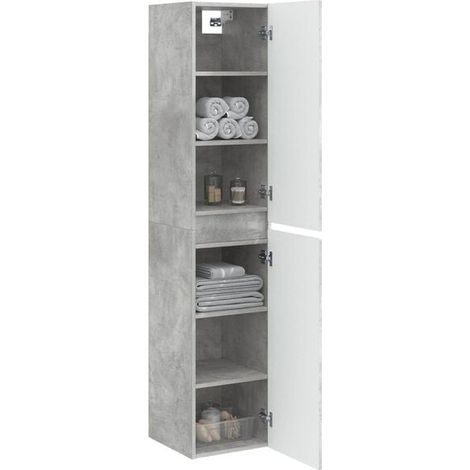 Meuble de Salle de Bain Suspendu Style Béton Gris, Armoire de Rangement Murale 33 x 34,5 x 160 cm, Placard Haut avec Portes pour WC et Douche (1/5)