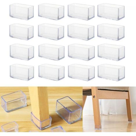 Lot de 16 protège-pieds rectangulaires en silicone pour chaises, pieds de meubles, pieds de table amovibles, pieds de tabouret (1/4)
