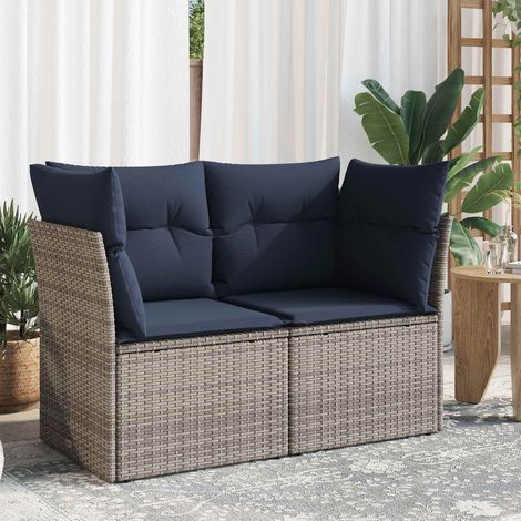 Divano da giardino 2 posti con cuscini in polyrattan e acciaio grigio 124 x 62 x 69 cm - PANGIVO (1/5)