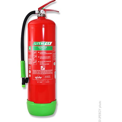 Extincteur lithium 9L – Agent extincteur FLE9 – Pour espaces confinés – Poids 14,5 kg – Dimensions 664mm x 170mm – Eurofeu