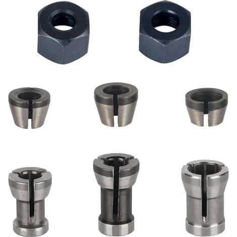 Lot de 8 adaptateurs de pince de serrage, 6 adaptateurs de serrage, 6/6,35/8 mm, 2 écrous pour machine à graver, mandrin de fraisage pour le travail du bois, pour les travaux de menuiserie (1/5)
