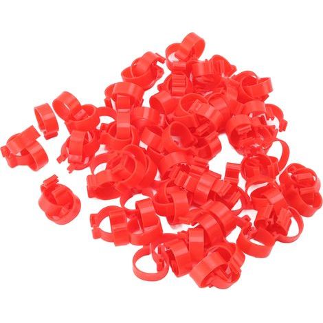 100 Stück Geflügelfußringe aus PP-Kunststoff, wiederverwendbar, für Hühner, Enten und Gänse, zur Kennzeichnung, rot, 16 mm / 0,6 Zoll (1/5)