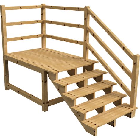 MILANO - Escalier en bois 5 marches H88 cm - sans contre-marche - Palier L120 x P189 cm - Escalier rambarde droite, palier droite et face