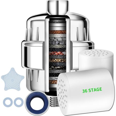 Filtre de douche à 36 étapes avec vitamine C pour eau dure - Filtre de pomme de douche avec cartouche interchangeable pour enlever le chlore et les métaux lourds (1/5)