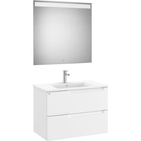 MUEBLE LAVABO CENTRADO 800MM ALEYDA 2 CAJONES + ESPEJO BLANCO MATE