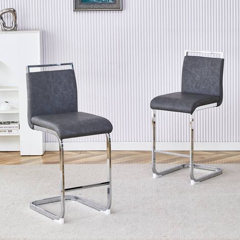 Lot de 2 tabourets de bar nordiques gris haut de gamme polyvalents cuisine restaurant bureau (1/5)