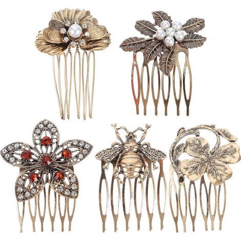 Set mit 5 Vintage-Haarkämmen, trendige Haarspangen für Damen – 6,00 x 4,00 x 1,00 cm – Gold (1/4)