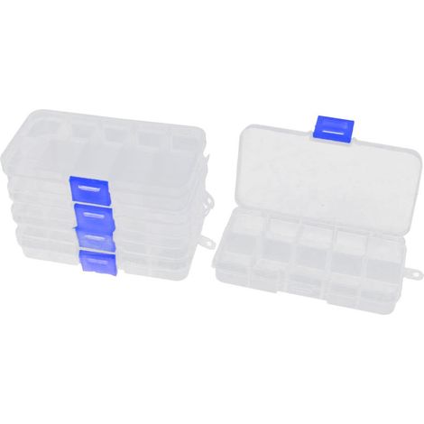 Sourcing Map Lot de 5 boîtes rangement rectangulaires en plastique blanc transparent à 10
